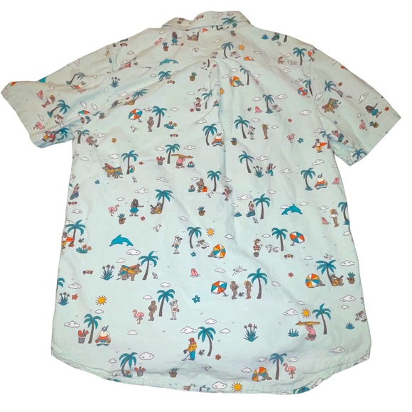 Men’s Vans Casual Button Down Shirt Tropical Beach Cartoon Print Vintage Medium - Picture 3 of 8
